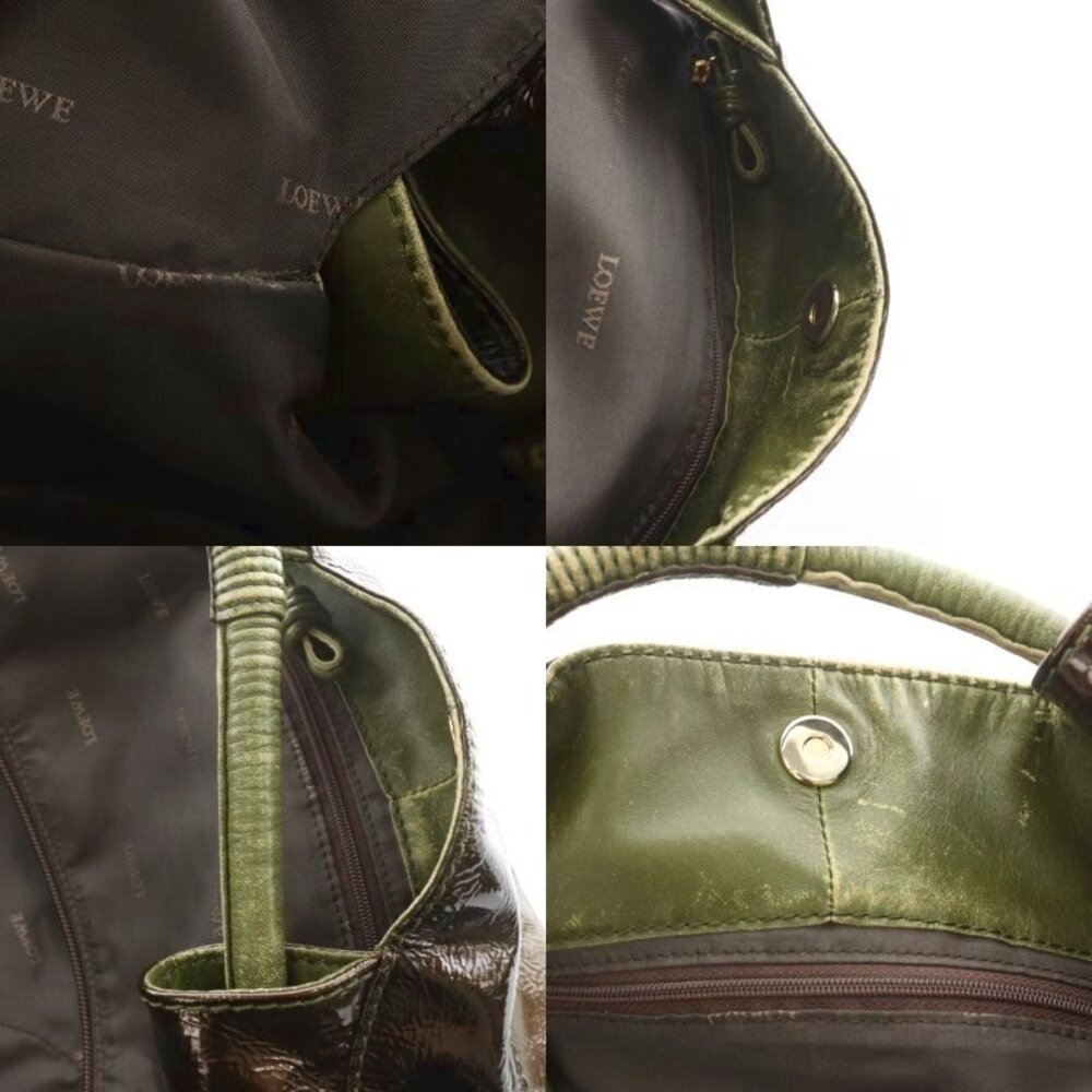 Loewe Anagram Nappa Aire Handbag Leather Enamel Khaki Green Brown - Picture 8 of 9
